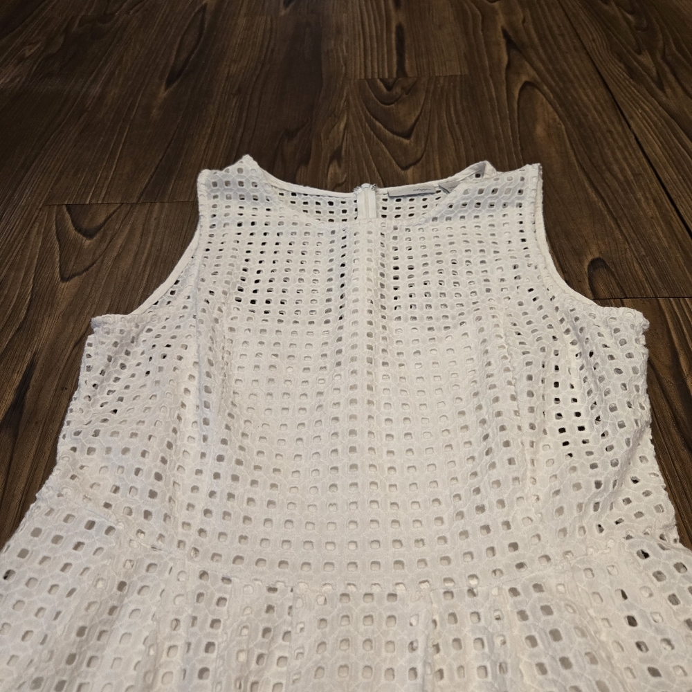Halogen White Prism Eyelet Dress Cotton Fit Flare Mini Bride Casaul Vacation L - Picture 9 of 11